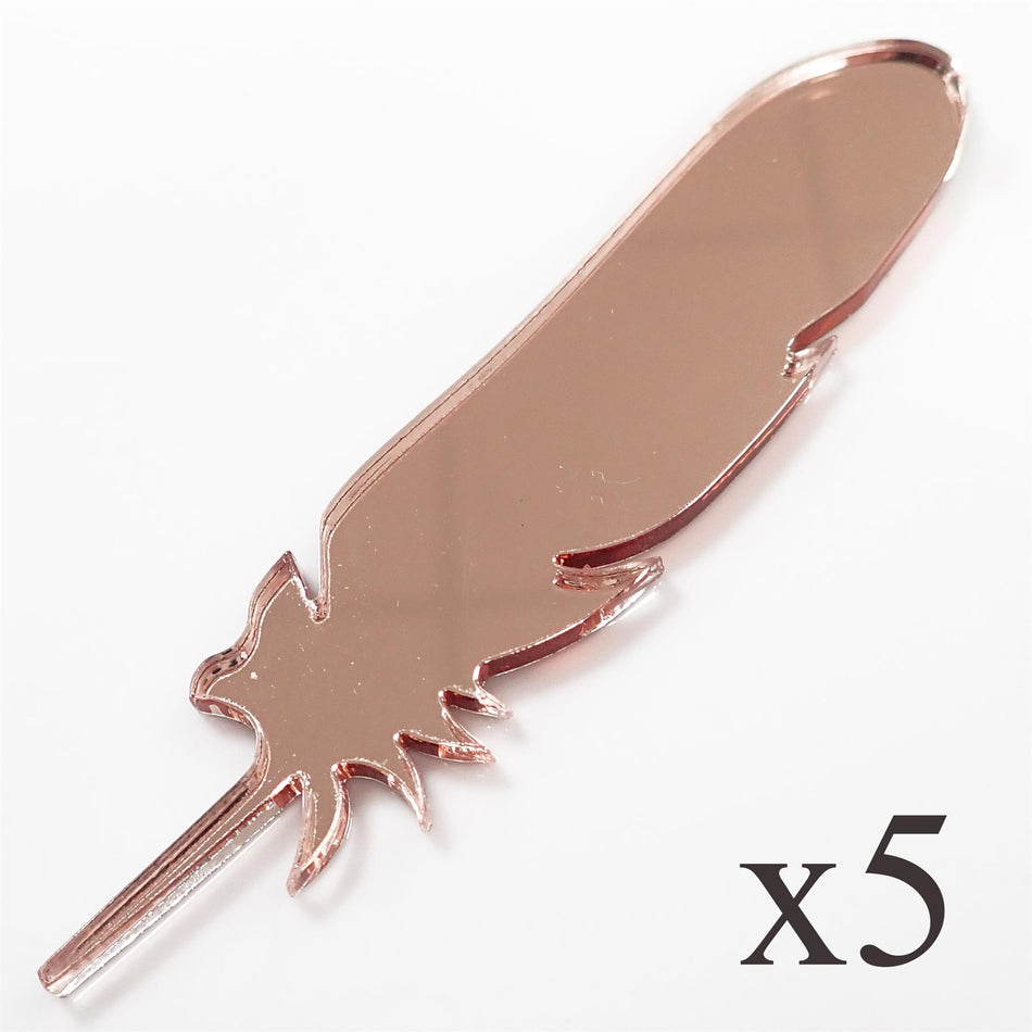 Rose Gold Cast Acrylic Feather Decorations, 100mm (Style 6) (Pack of 5)