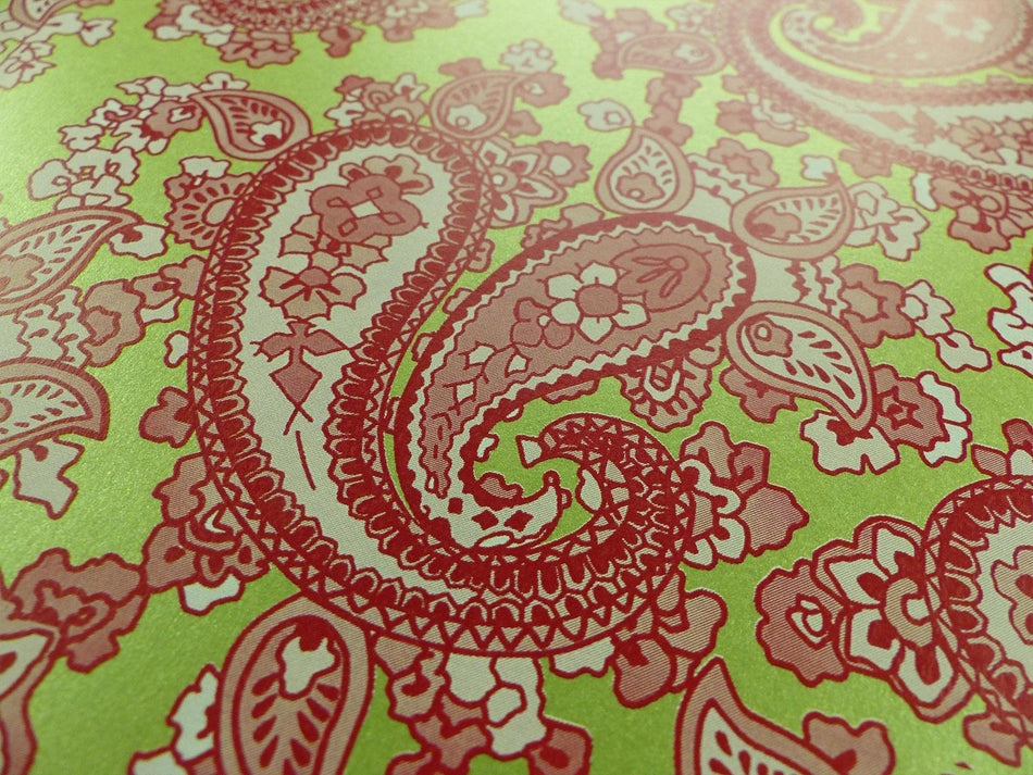 Moss Green Backed Red Paisley Paper Guitar Body Decal - 420x295mm