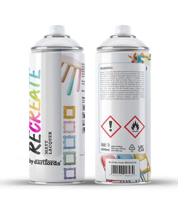 RECREATE Clear Matt Spray Varnish Lacquer for Wood, Metal, Plastic | Quick Drying, Smooth, Durable, Easy-to-Apply, Multi-Surface Spray Varnish | Suitable for Indoor / Outdoor | For Furniture, Craft, Doors, Ornaments, Pots, Frames