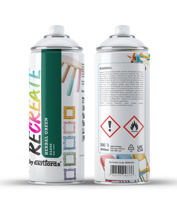 RECREATE Herbal Green Gloss Spray Paint for Wood, Metal, Plastic | Quick Drying, Smooth, Durable, Easy-to-Apply | Suitable for Indoor / Outdoor | For Furniture, Craft, Doors, Ornaments, Pots, Frames