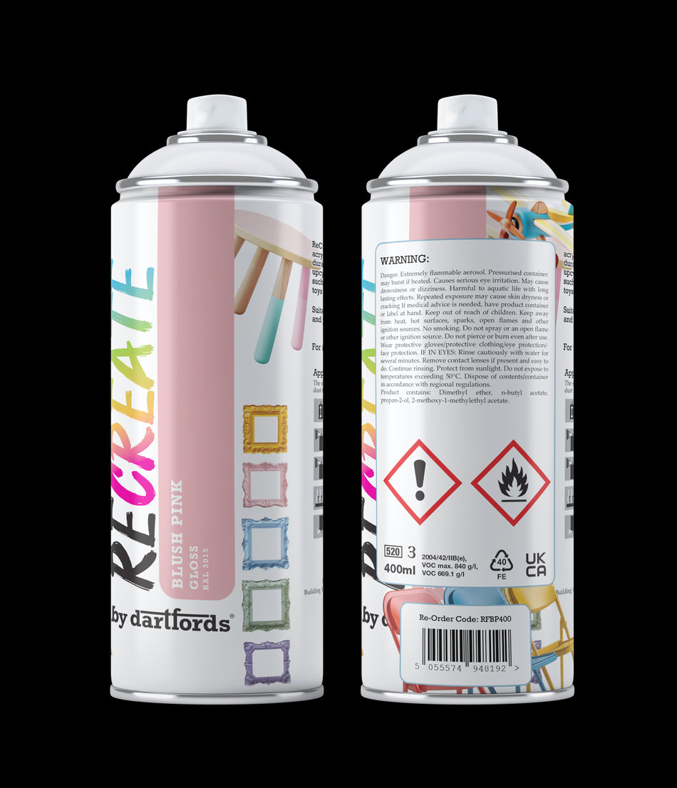 RECREATE Blush Pink Gloss Spray Paint for Wood, Metal, Plastic | Quick Drying, Smooth, Durable, Easy-to-Apply | Suitable for Indoor / Outdoor | For Furniture, Craft, Doors, Ornaments, Pots, Frames