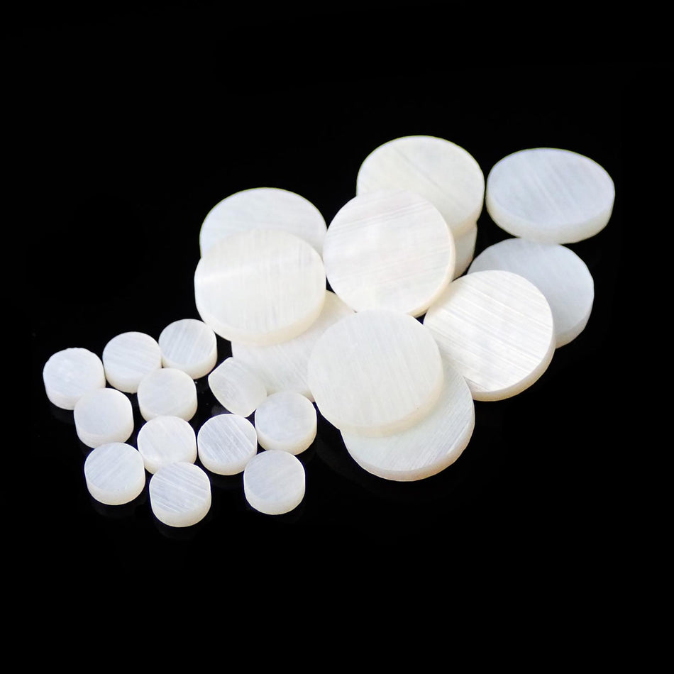 White Mother of Pearl Dot Guitar Fretmarker Inlay Set - 12Pcs 7mm & 12Pcs 3mm, Pack of 24, Circle