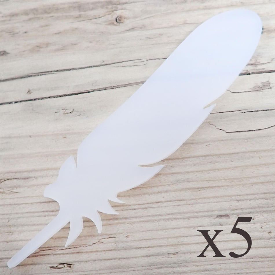 Polar White Cast Acrylic Feather Decorations, 100mm (Style 6) (Pack of 5)