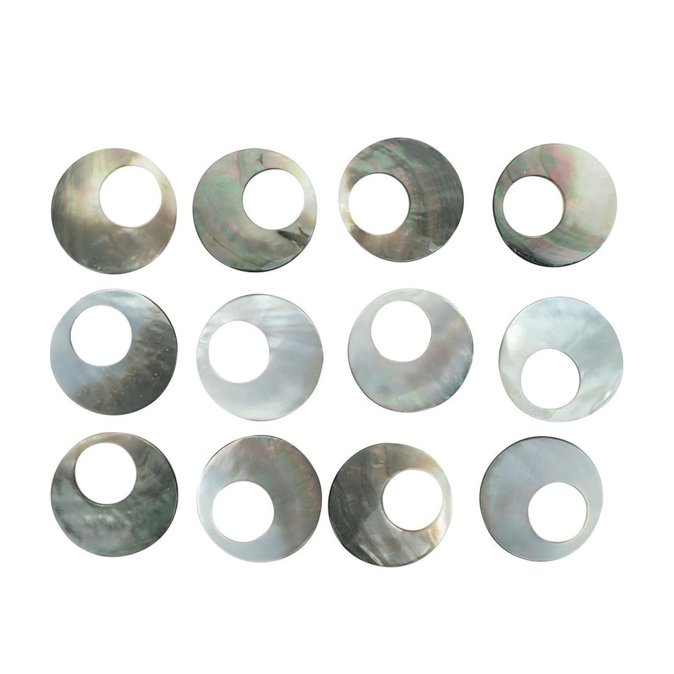 Black Mother of Pearl Natural Curve Shell Blanks - 40mm, 12, Circle with offset Hole