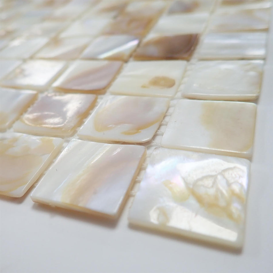 Natural Mother of Pearl Square Mosaic Tiles - 305x305x2mm, Pack of 4, Mesh Backing