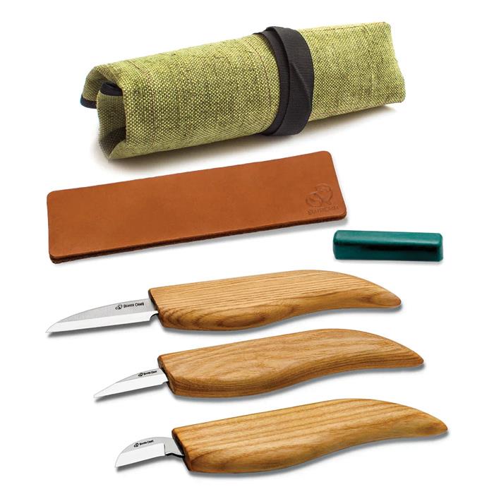 S15 Starter Chip and Whittle Knife Set (3 Knives In Roll + Accessories)