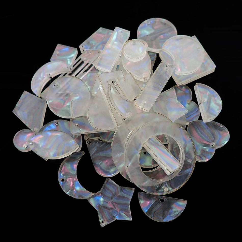 White Laminated Celluloid Jewellery Making Shapes - 10-33mm, Set of 46, Mixed