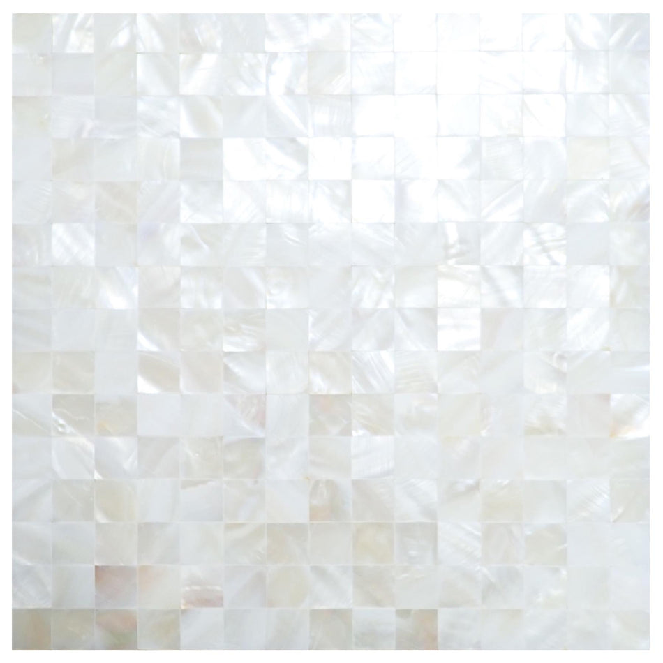 White Mother of Pearl Gapless Square Mosaic Tile - 300x300mm, Pack of 6, Self-Adhesive Backing