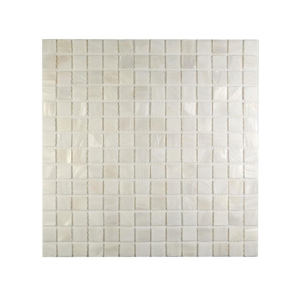White Square Mosaic Mother of Pearl Tile - 305x305x2mm, Mesh Backing