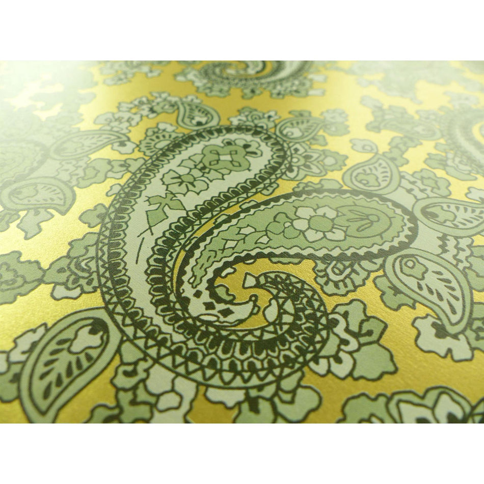 Rich Gold Backed Racing Green Paisley Paper Guitar Body Decal - 420x295mm