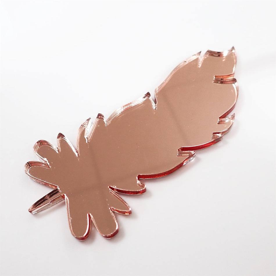 Rose Gold Mirror Cast Acrylic Feather Decorations, 100mm (Style 7) (Pack of 4)