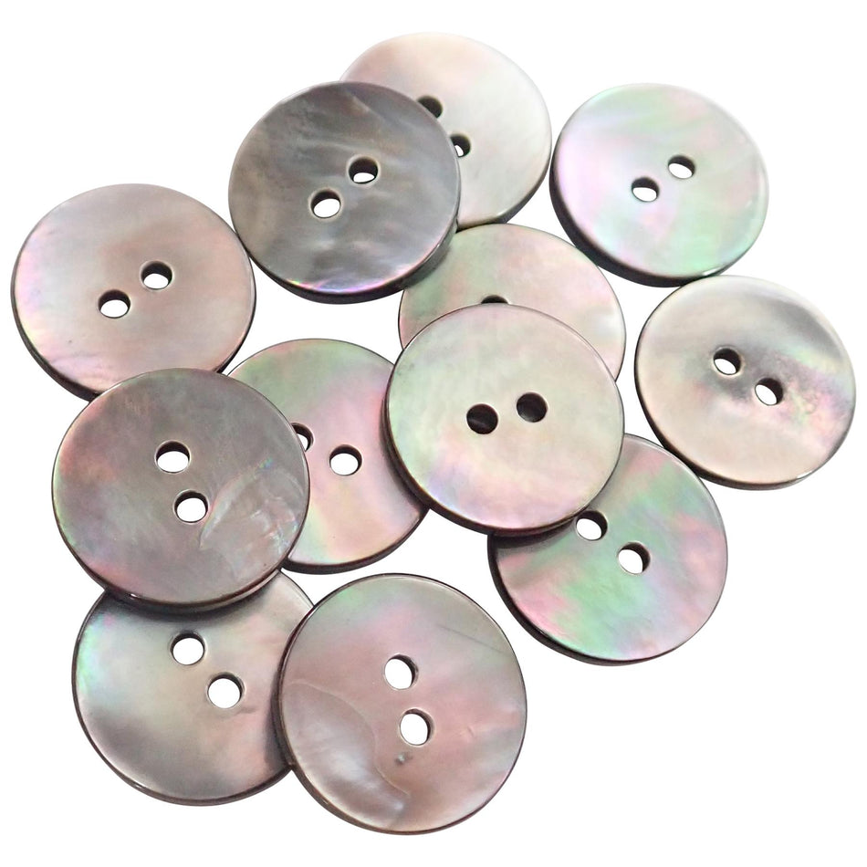 Black Mother of Pearl Shell Button - 15x15x2mm, 12, Circle