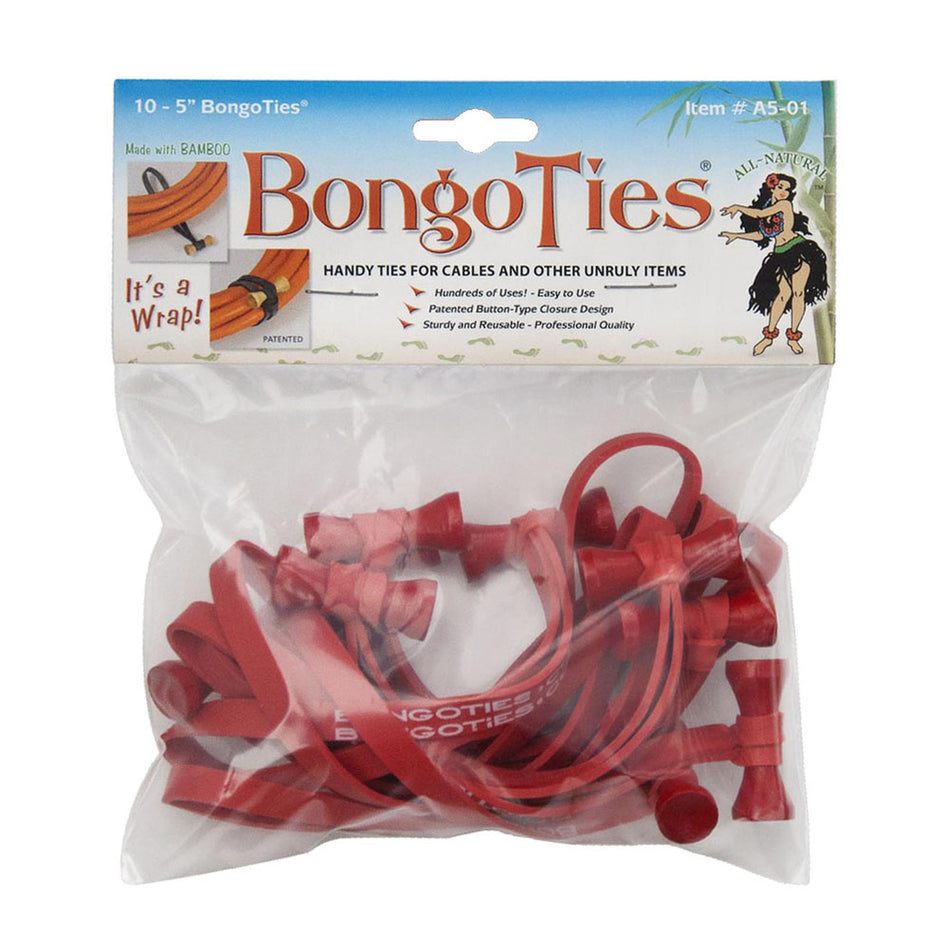 A501R All-Red Bongo Ties - 5", Pack of 10