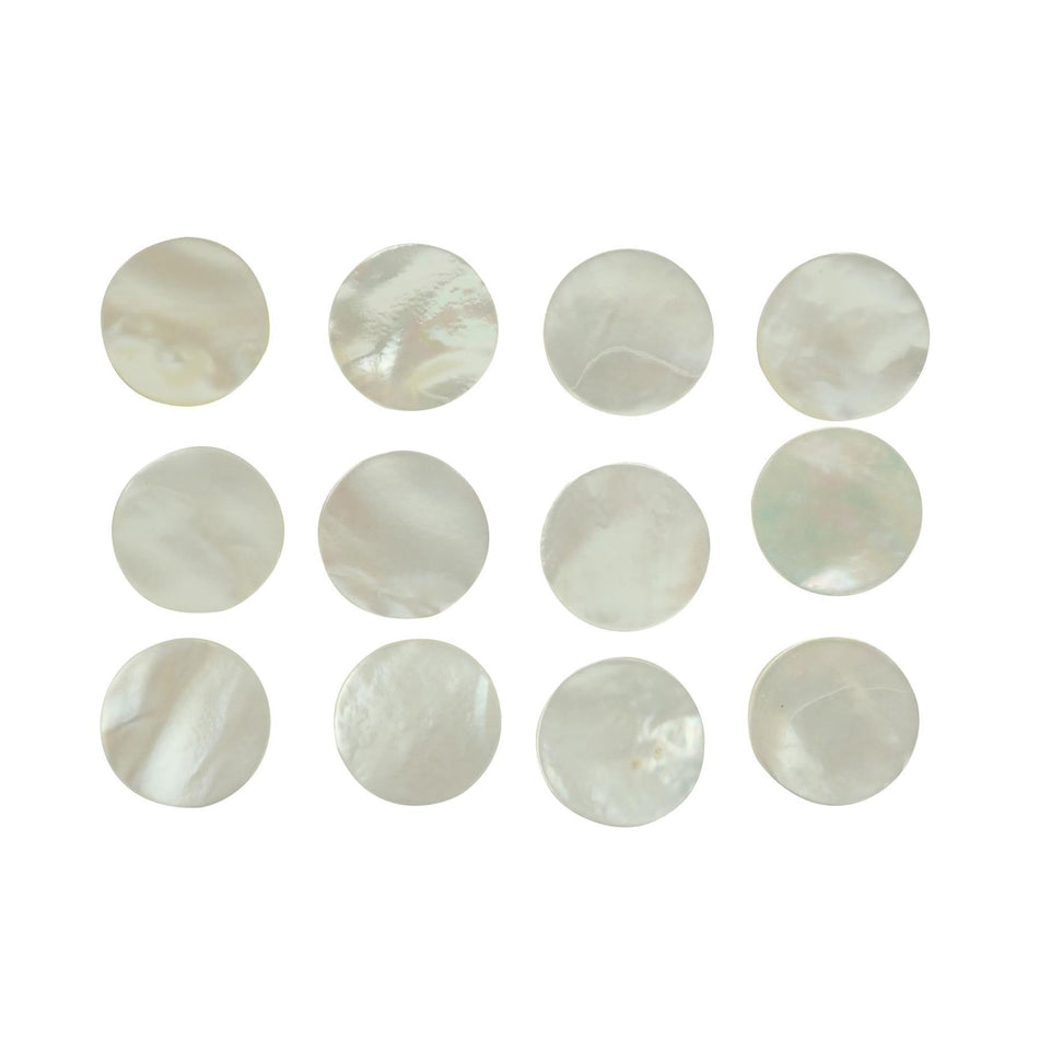 White Mother of Pearl Flat Shell Blanks - 15x15x2mm, Pack of 12, Circle