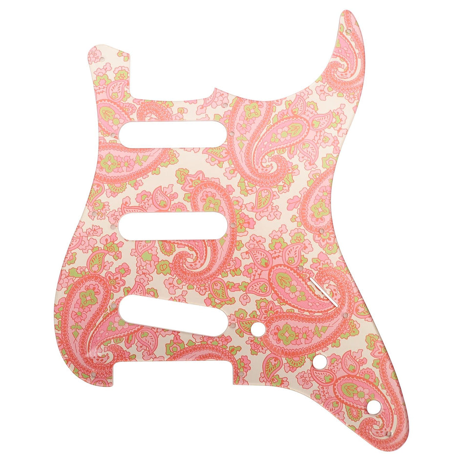 Pearl Gold Backed Pink Paisley Acrylic Stratocaster 8 Hole Guitar Pickguard