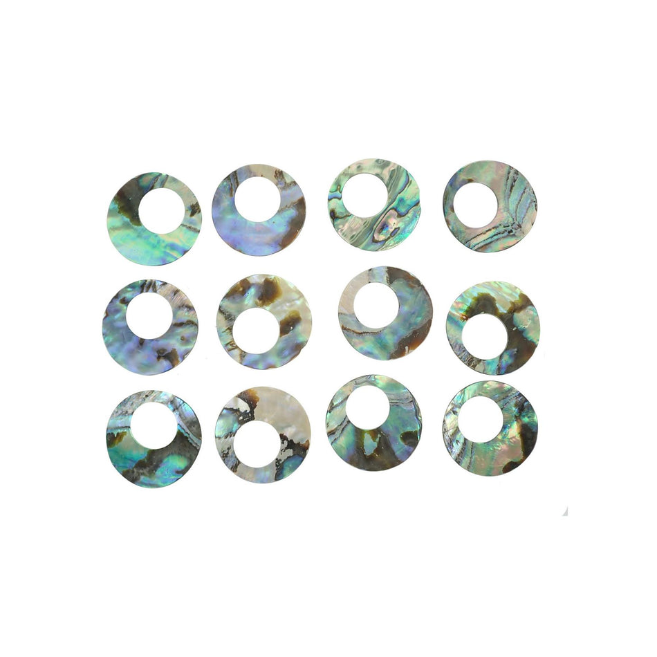 Paua Abalone Natural Curve Shell Blanks - 45mm, Pack of 12, Circle with offset Hole