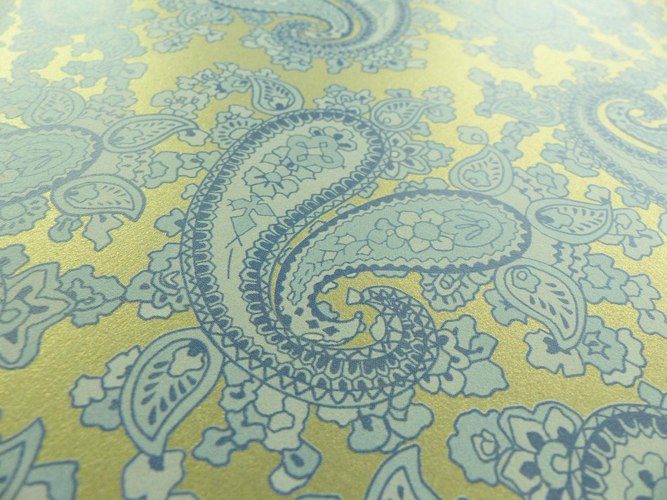 Champagne Gold Backed Powder Blue Paisley Paper Guitar Body Decal - 420x295mm