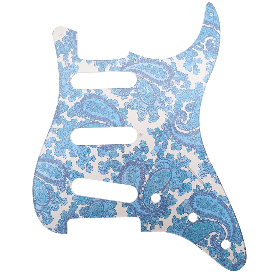 Silver Backed Blue, Silver Backing Paisley Acrylic Stratocaster 8 Hole Guitar Pickguard