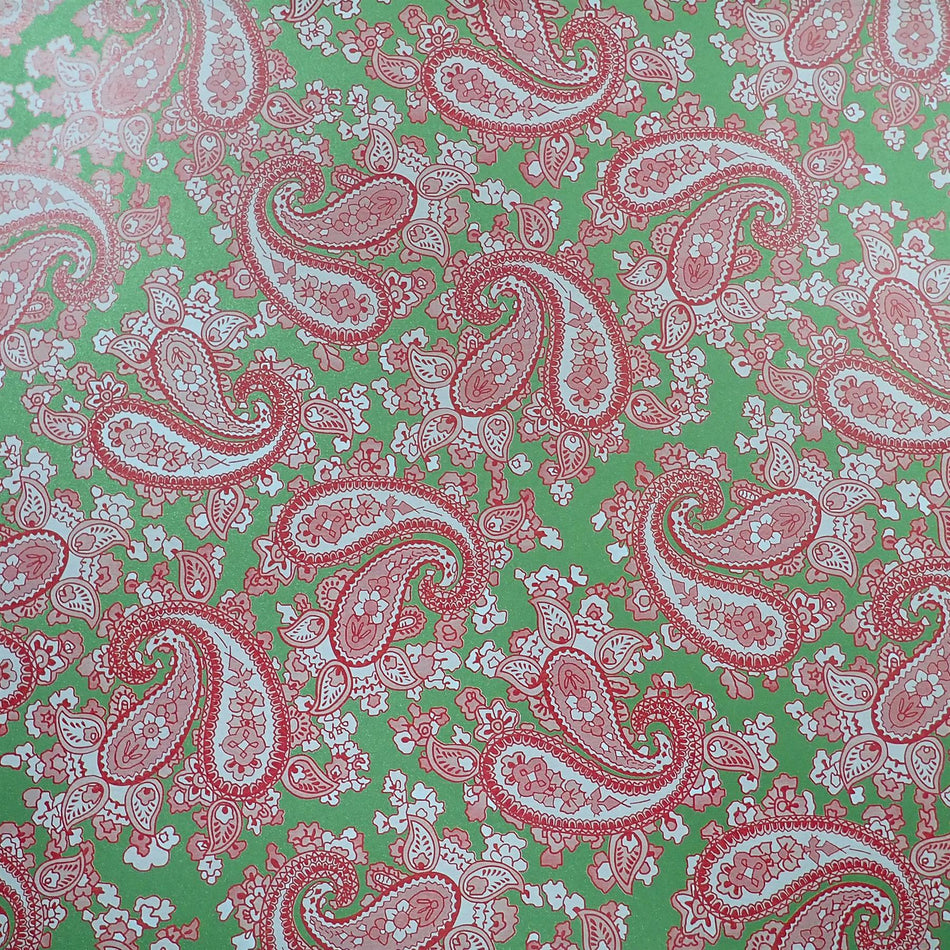 Forest Green Backed Red Paisley Paper Guitar Body Decal - 420x295mm