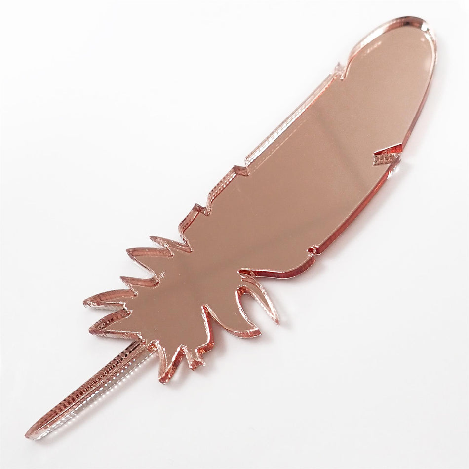 Rose Gold Mirror Cast Acrylic Feather Decorations, 100mm (Style 10) (Pack of 6)
