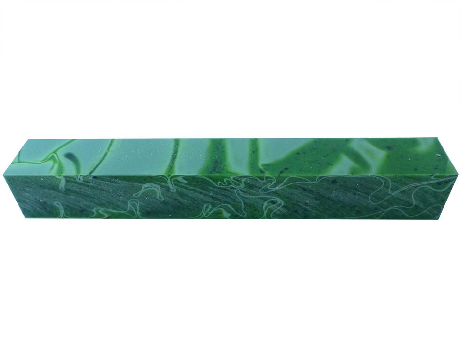 Kirinite Pepper Jade Green/White Whirl Abstract Kirinite Acrylic Pen Blank - 150x20x20mm, 6x3/4x3/4"