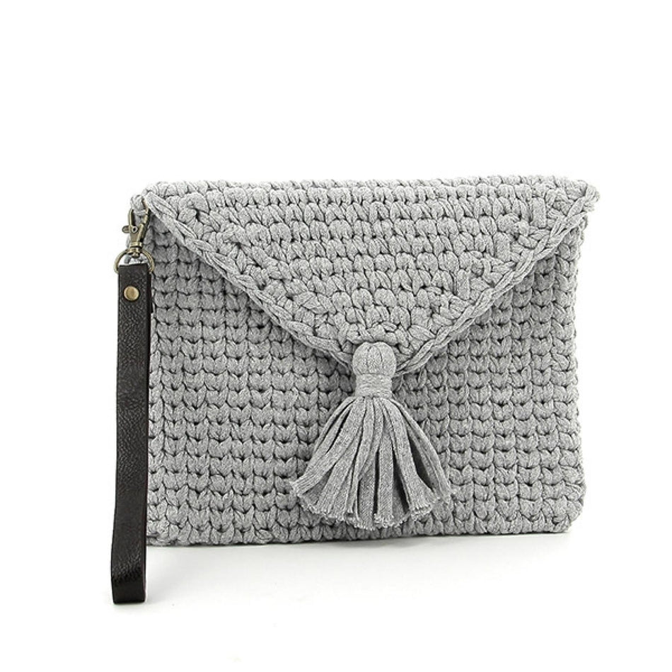 PAK17141 RibbonXL Grey Silver Cotton Knit Look Clutch Crochet Kit
