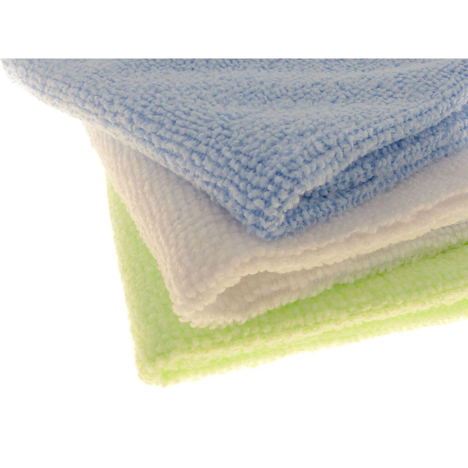 Blue,Green,White Microfibre Polishing Cloths - Set of 3