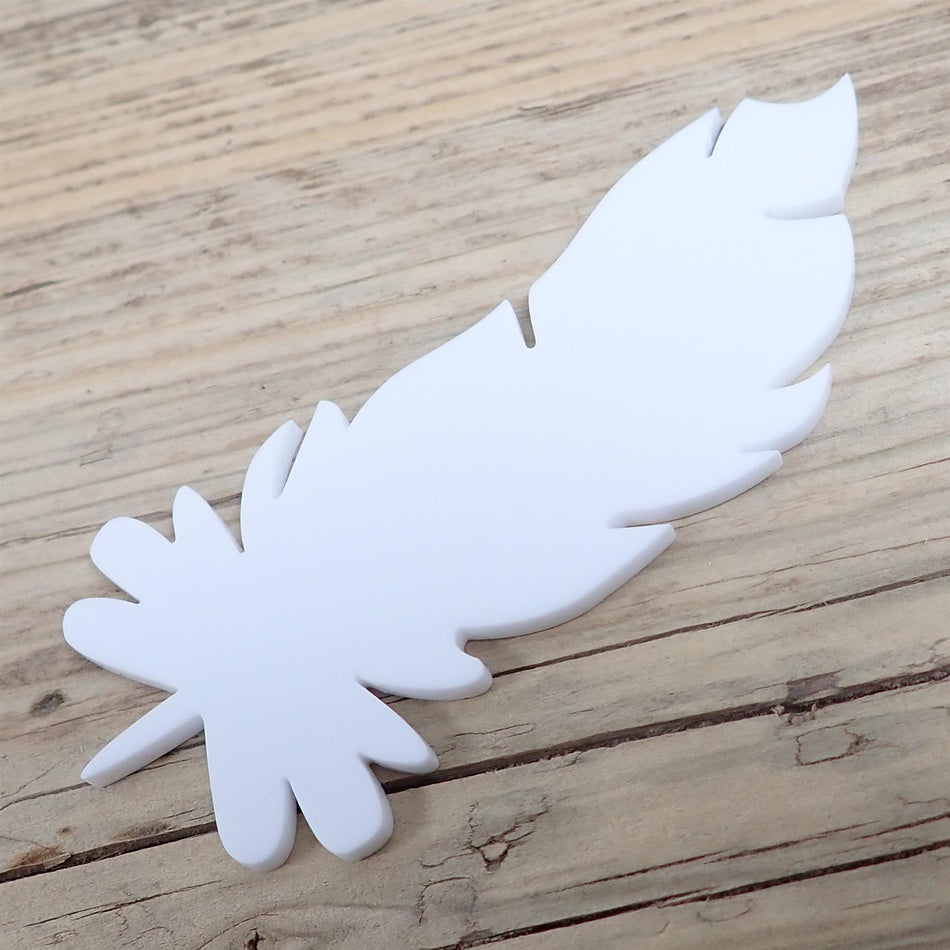 White Acrylic Feather Decorations, 100mm (Style 7) (Pack of 4)