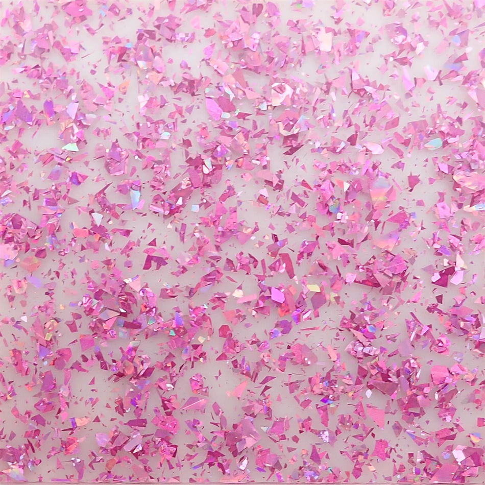 Pink Transparent Chunky Glitter Acrylic Sheet - 98x98x3mm