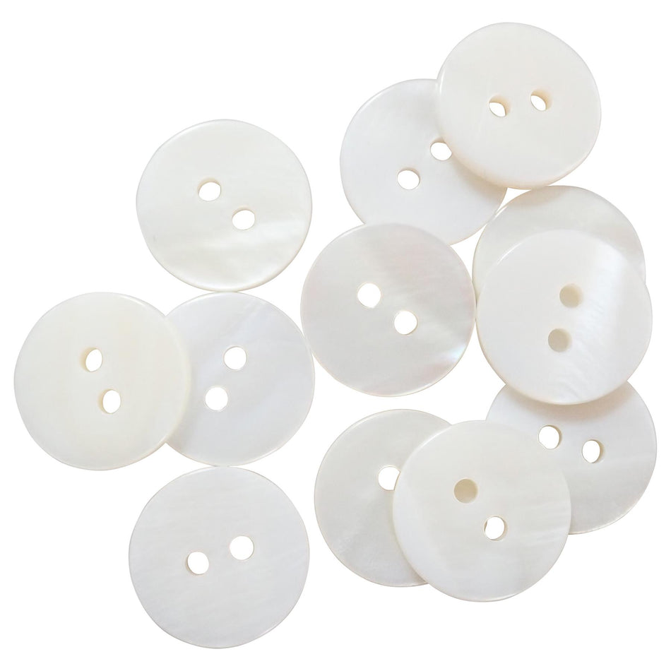 White Mother of Pearl Shell Button - 15x15x2mm, 12, Circle