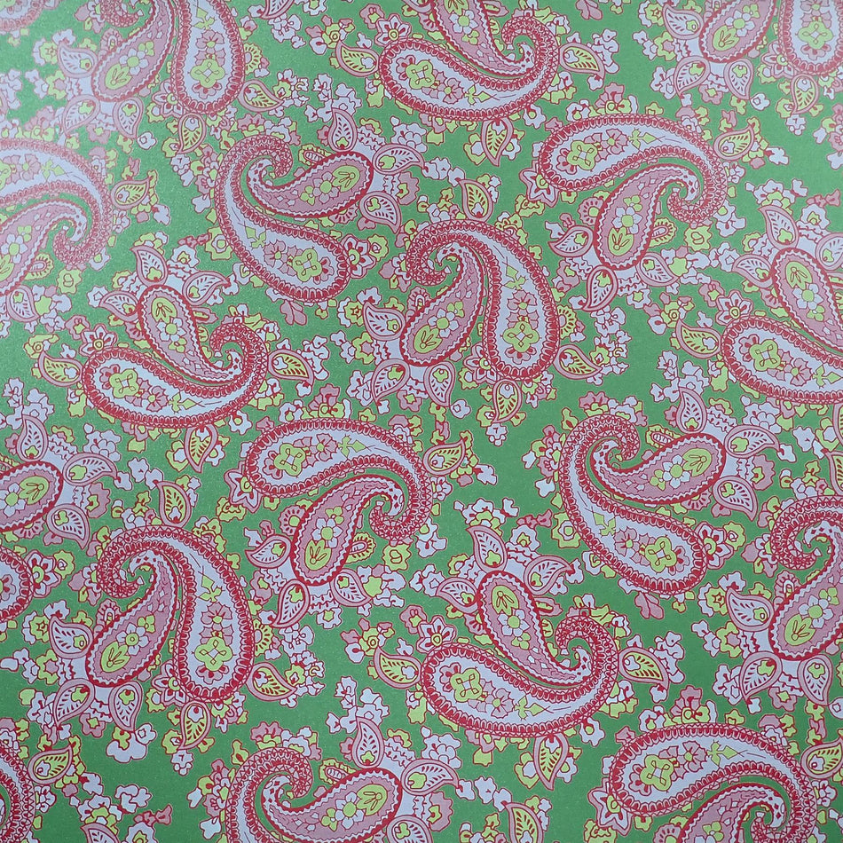 Forest Green Backed Pink Paisley Paper Guitar Body Decal - 420x295mm