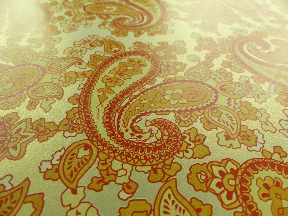 Champagne Gold Backed Orange Paisley Paper Guitar Body Decal - 420x295mm