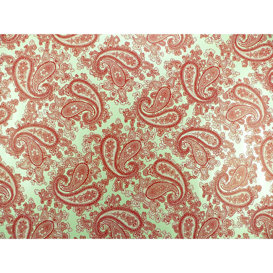 Mint Green Backed Red Paisley Paper Guitar Body Decal - 420x295mm