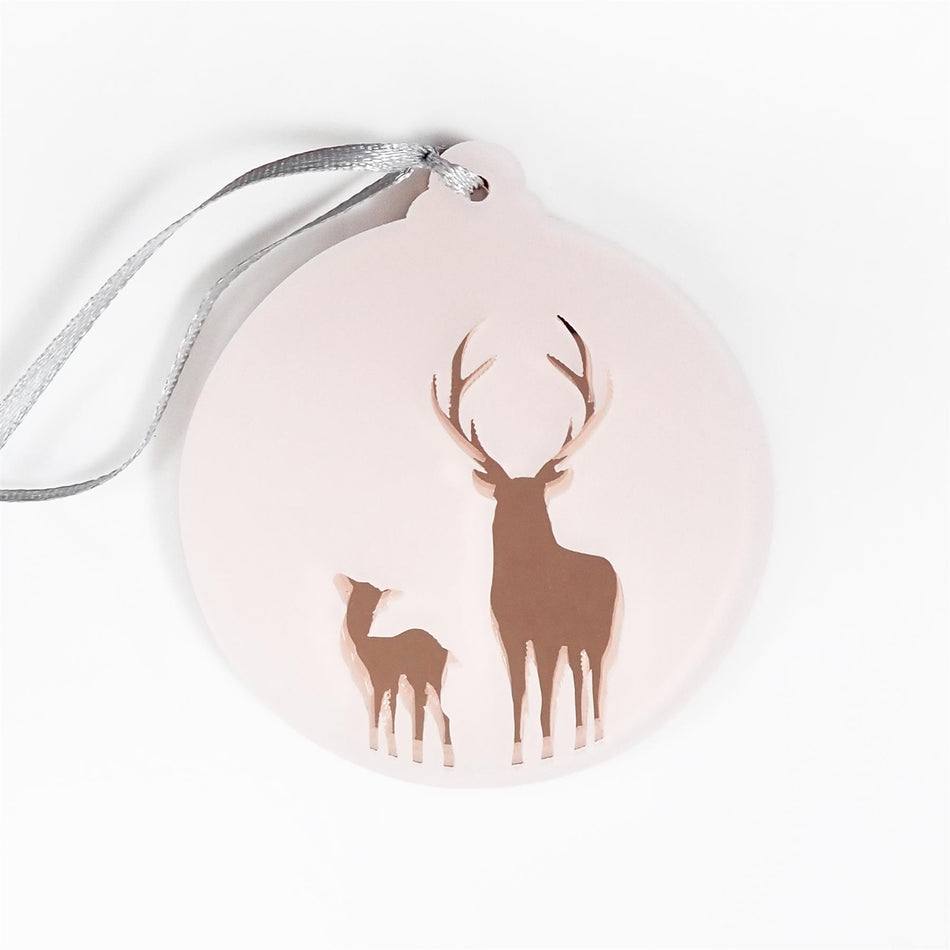 Rose Gold Metallic Acrylic Mother & Baby Deer Christmas Decoration - Pack of 2
