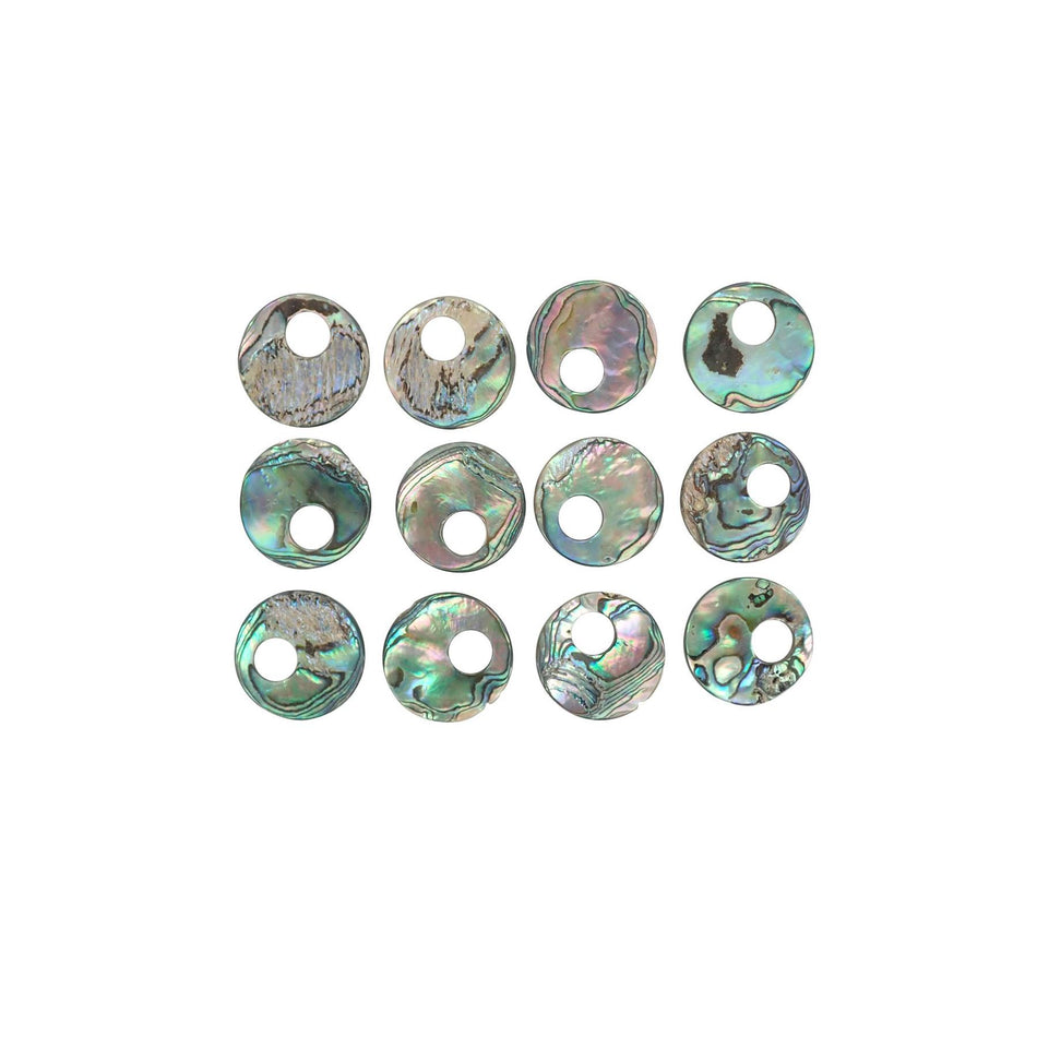 Paua Abalone Natural Curve Shell Blanks - 25mm, Pack of 12, Circle with offset Hole