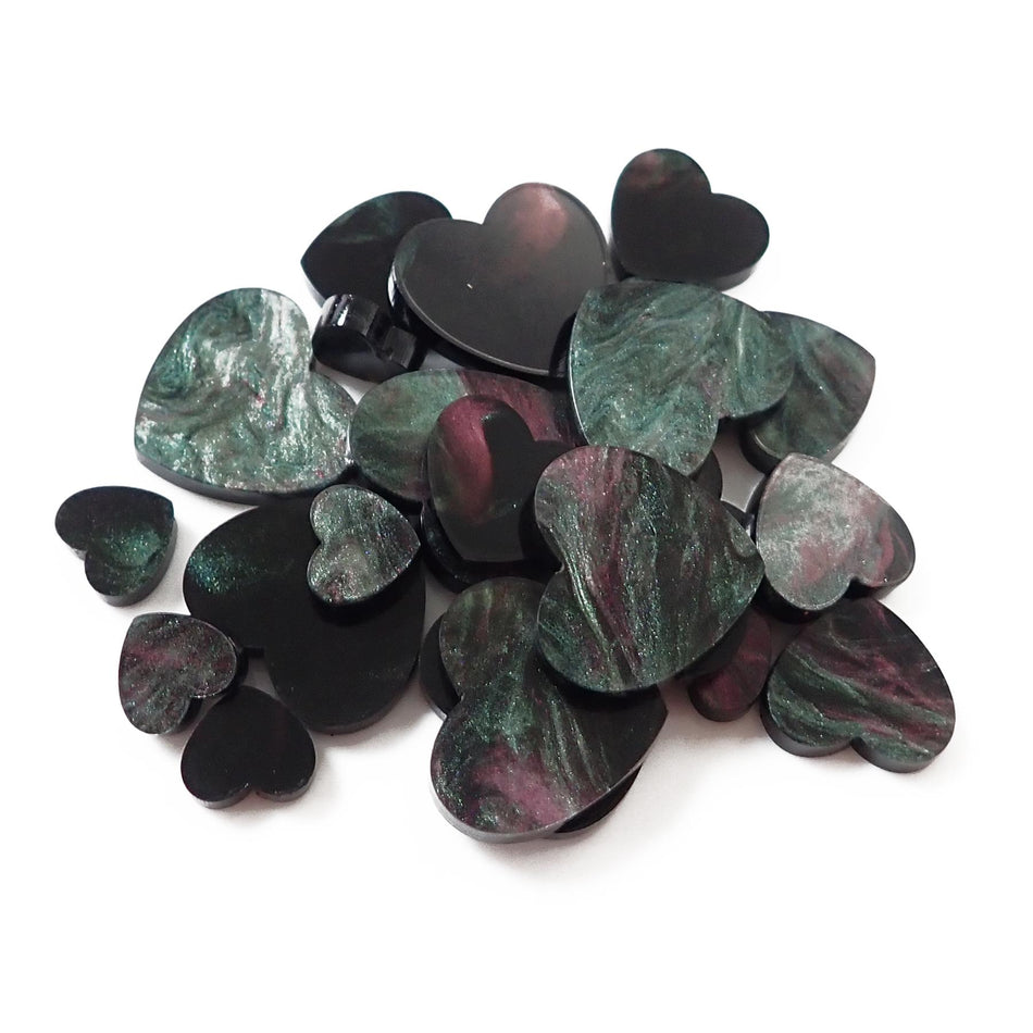 Smoky Pink Teal Pearl Acrylic Jewellery Making Shapes - 10-20mm, Set of 24, Hearts