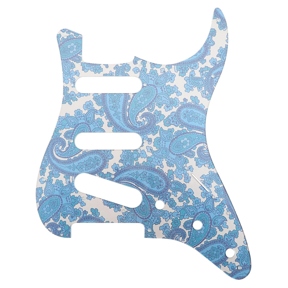 Silver Backed Blue, Silver Backing Paisley Acrylic Stratocaster 11 Hole Guitar Pickguard