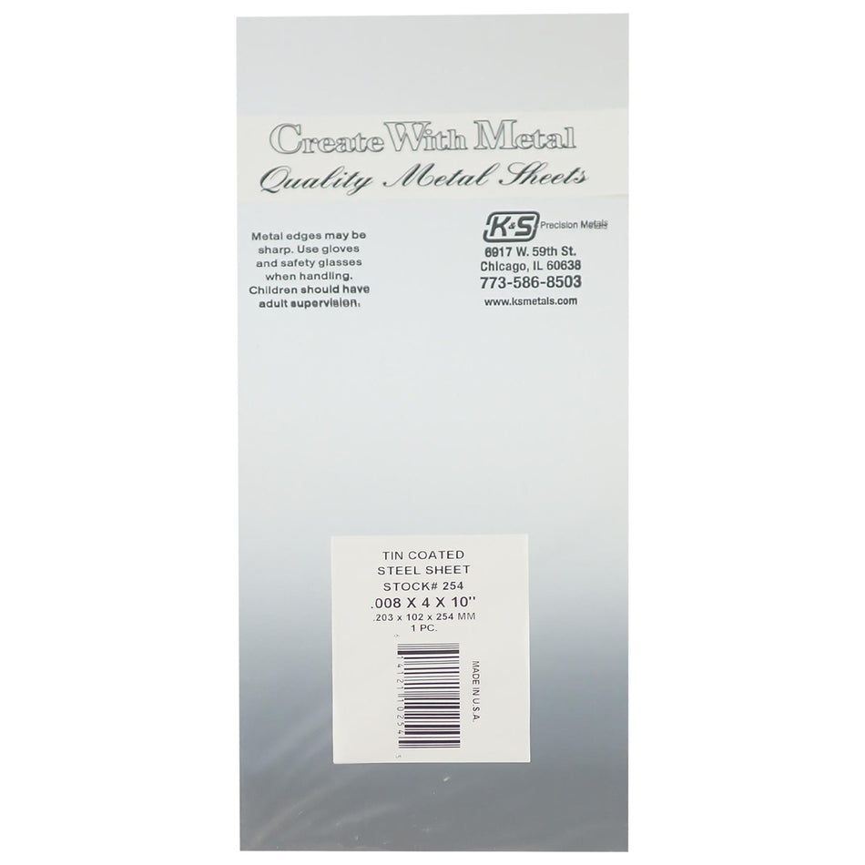 254 Tin Coated Steel Sheet - 4x10", Pack of 6, .008"