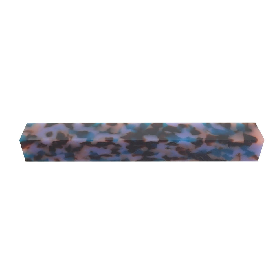 Blue and Tan Calico Cellulose Acetate Pen Blank - 150x20x20mm, 6x3/4x3/4"