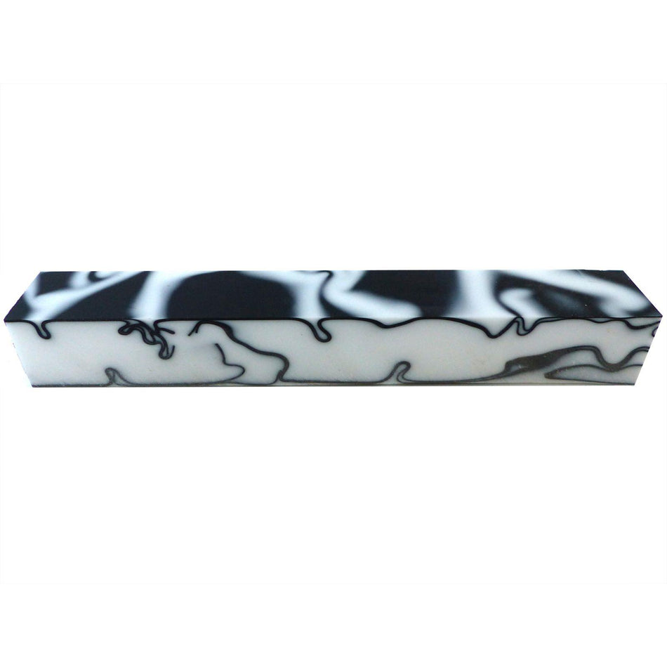 Kirinite Trooper White/Black Whirl Abstract Kirinite Acrylic Pen Blank - 150x20x20mm, 6x3/4x3/4"
